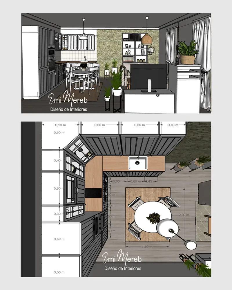 Proyecto: Reforma integral de cocina & living - Emi Mereb - Diseño de interiores