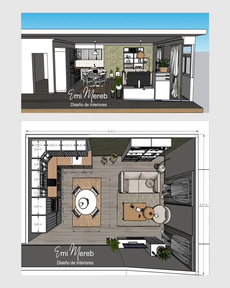 Proyecto: Reforma integral de cocina & living - Emi Mereb - Diseño de interiores